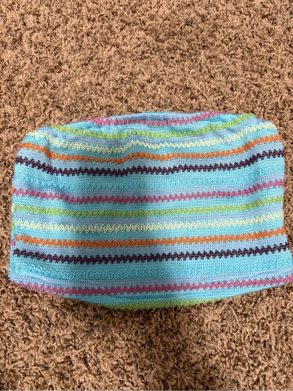 SHEIN Aqua Knit Tube Top with Multicolor Stripe Trim